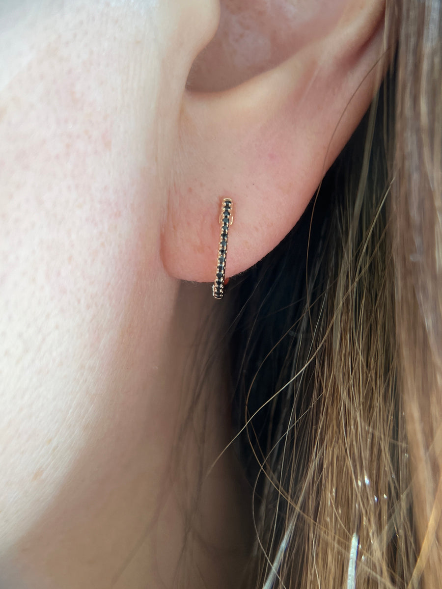 Small Black Diamond Huggie Hoop Earrings