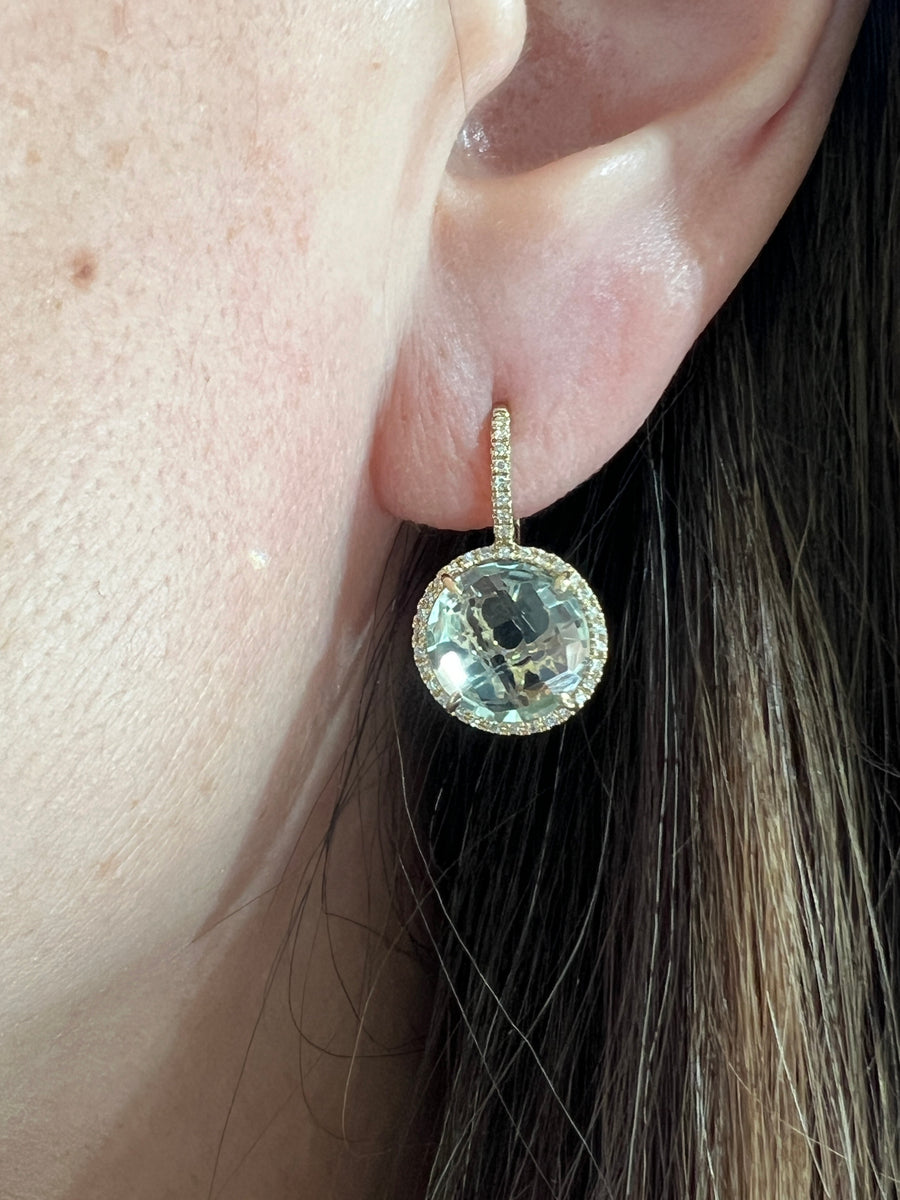 Green Amethyst Diamond Drop Earrings