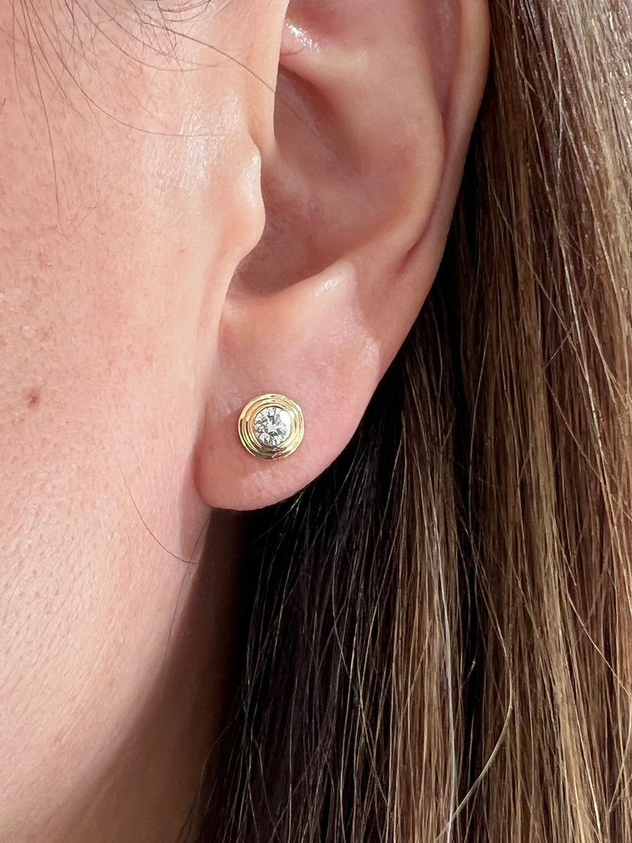 Diamond Bezel Yellow Gold Earrings