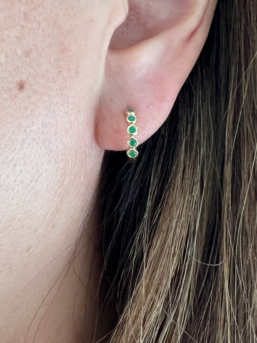 Small Bezel Emerald Hoop Earrings