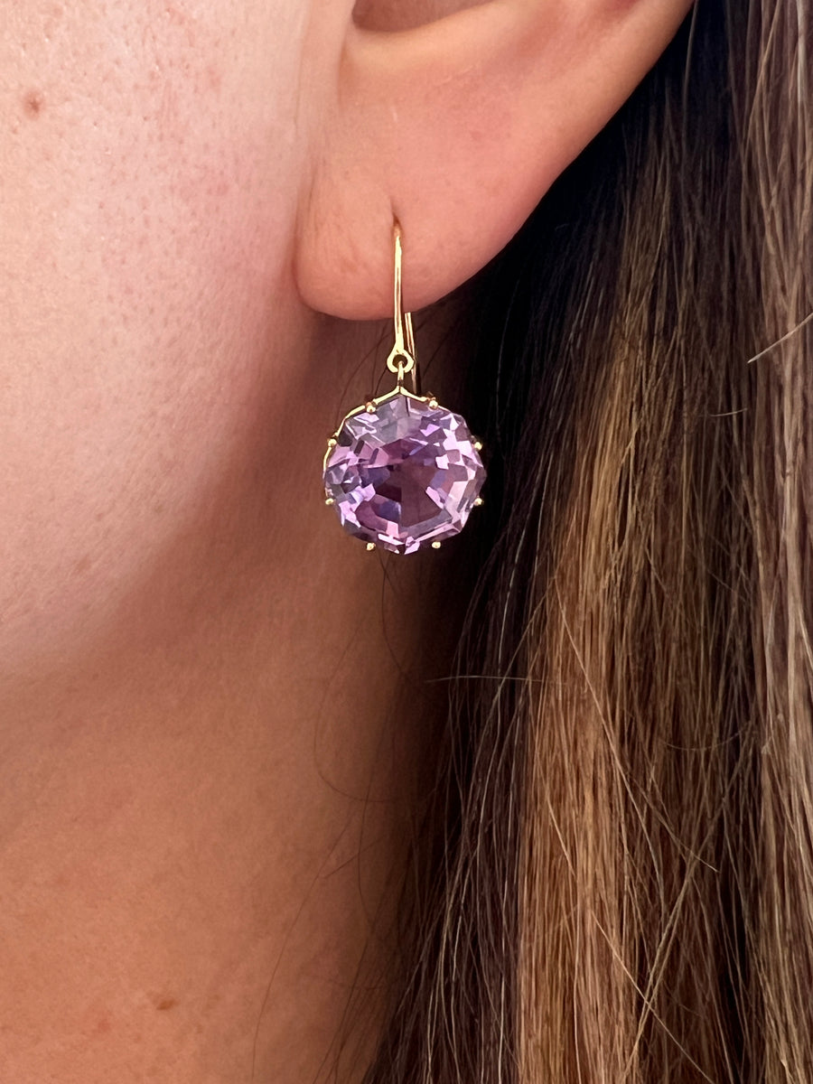 Faceted Octagonal Amethyst Drop Earrings