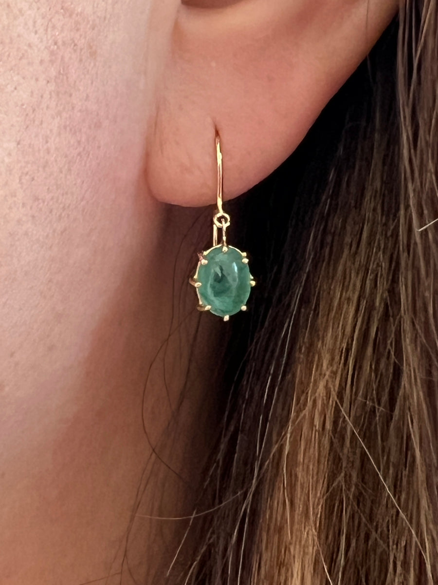 Emerald Cabochon Drop Earrings