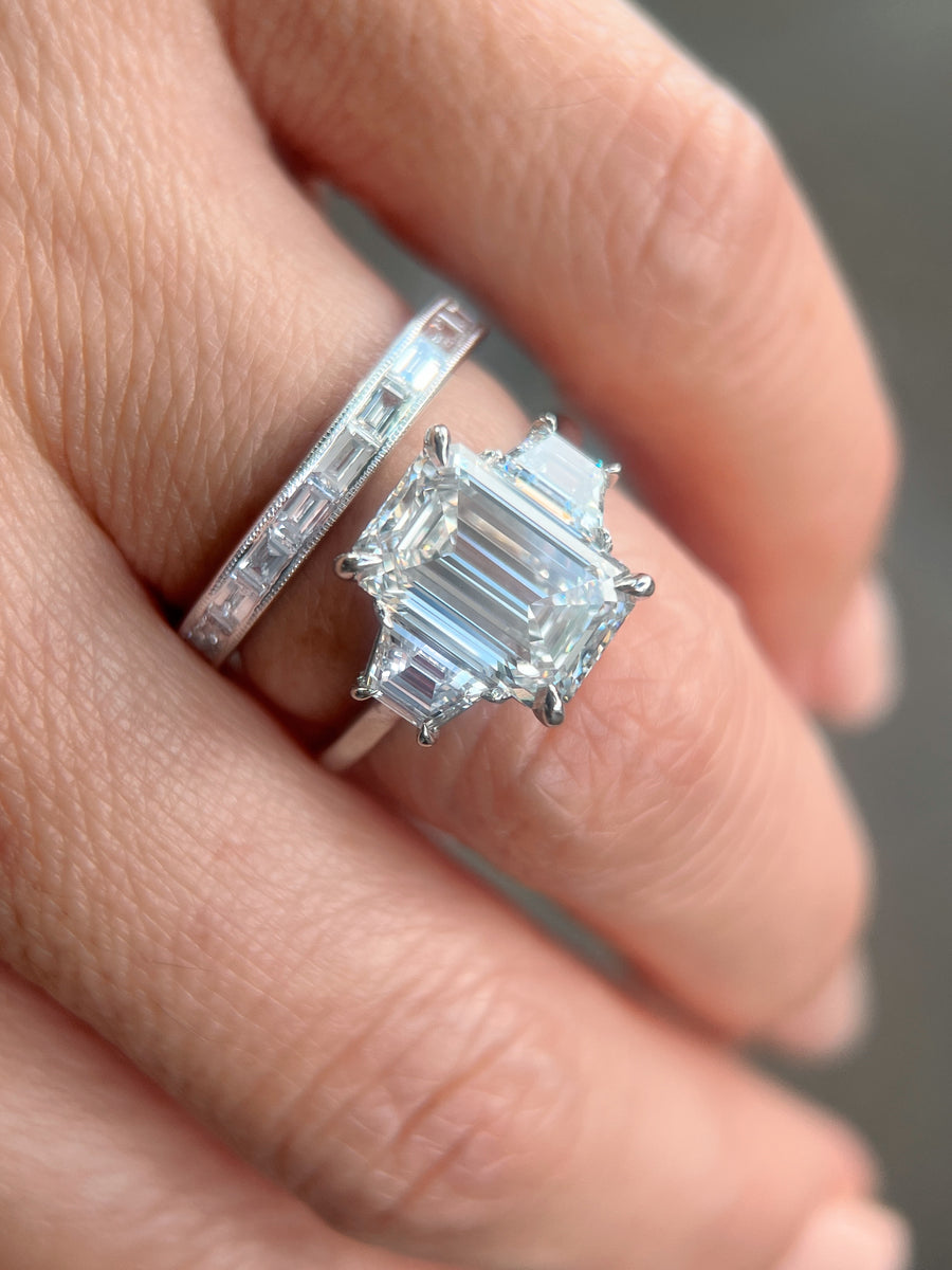 2.84ct DVVS2 Emerald Cut Lab Diamond Trinity Ring