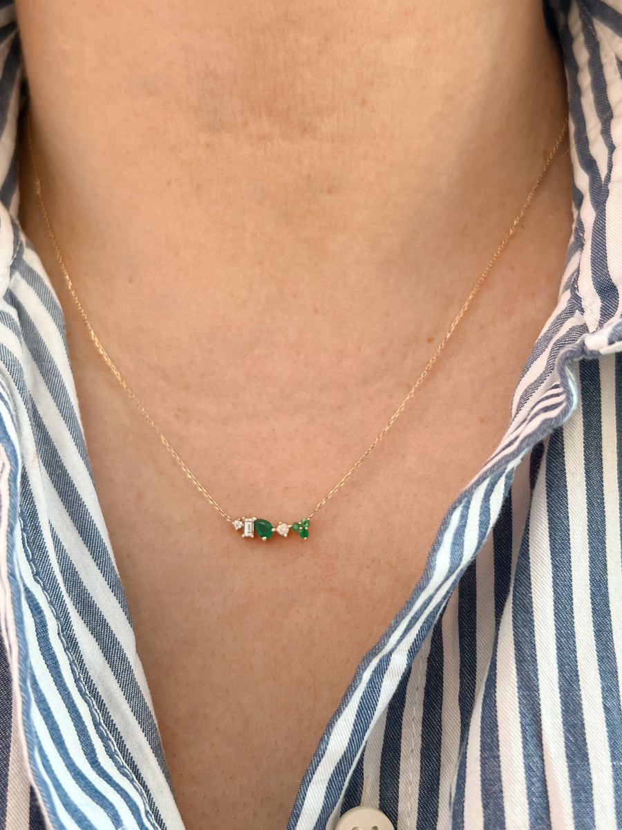 Delicate Emerald and Diamond Cluster Necklace
