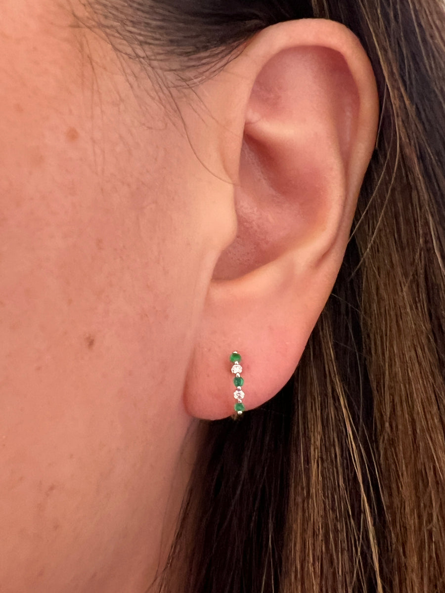 Diamond & Emerald Huggie Hoop Earrings
