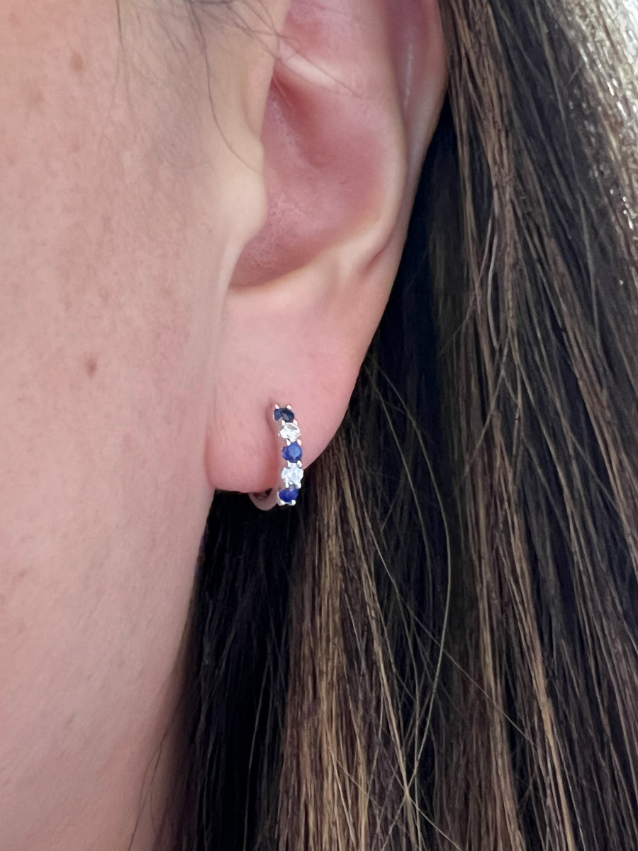 Sapphire and Diamond Huggie Hoop Earrings