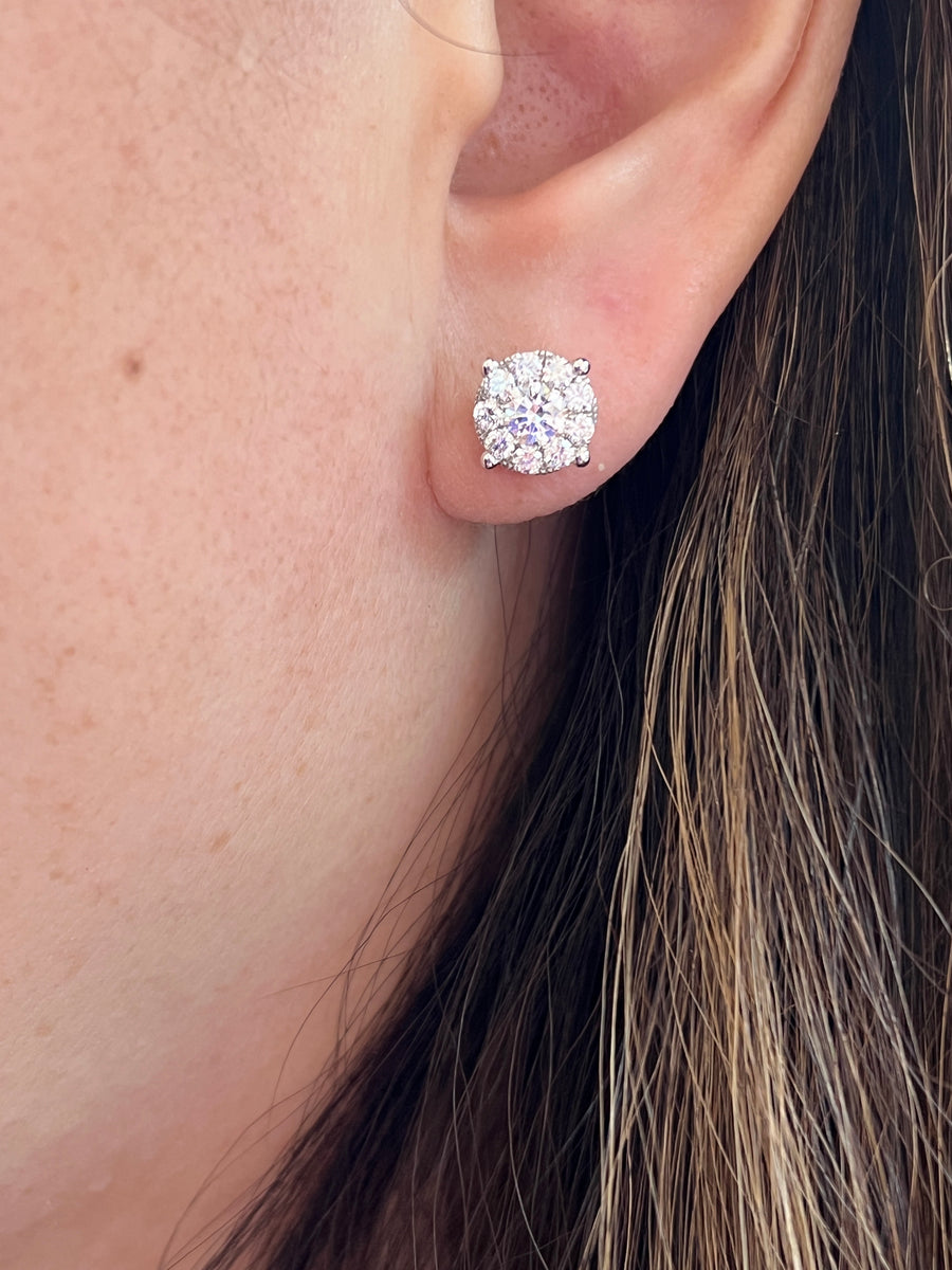 Pave Diamond Cluster Stud Earrings