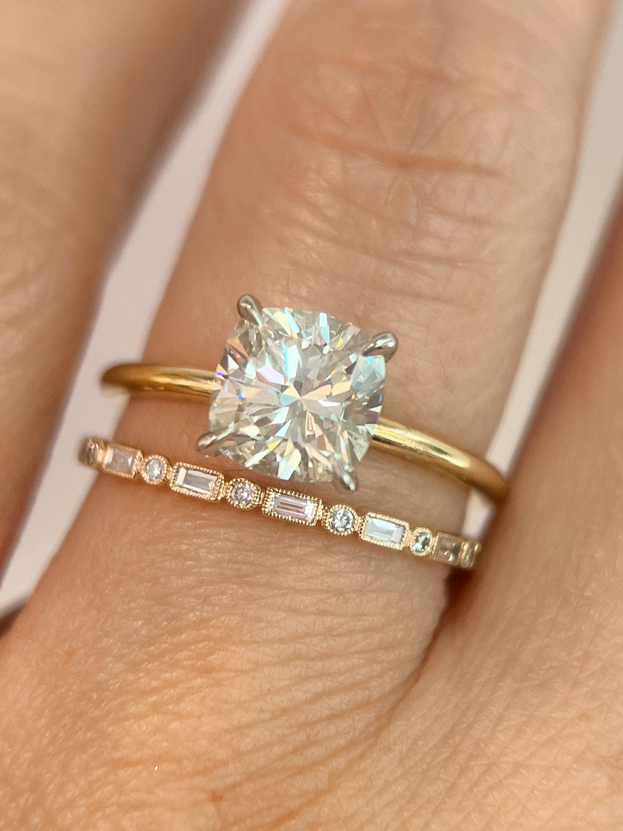 Baby Baguette & Round Diamond Yellow Gold Band