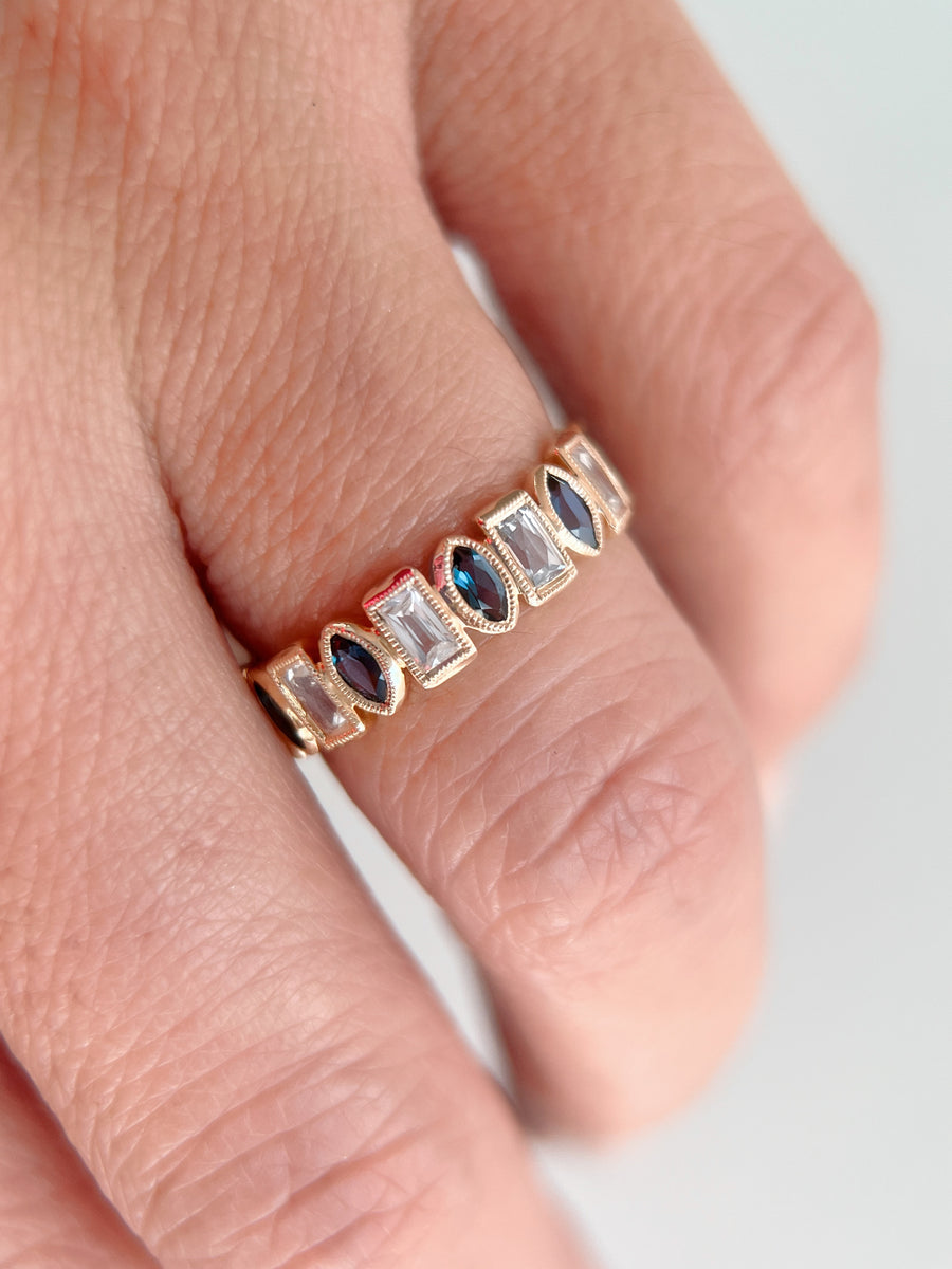Blue Topaz & White Sapphire Yellow Gold Ring