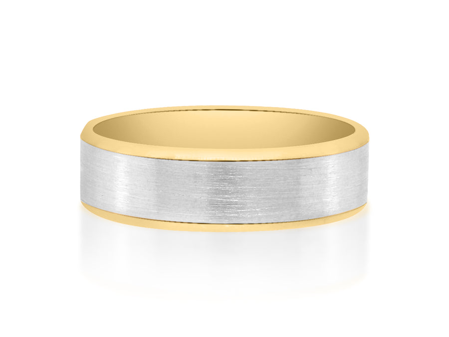Two Tone Satin Finished Yellow Gold Band