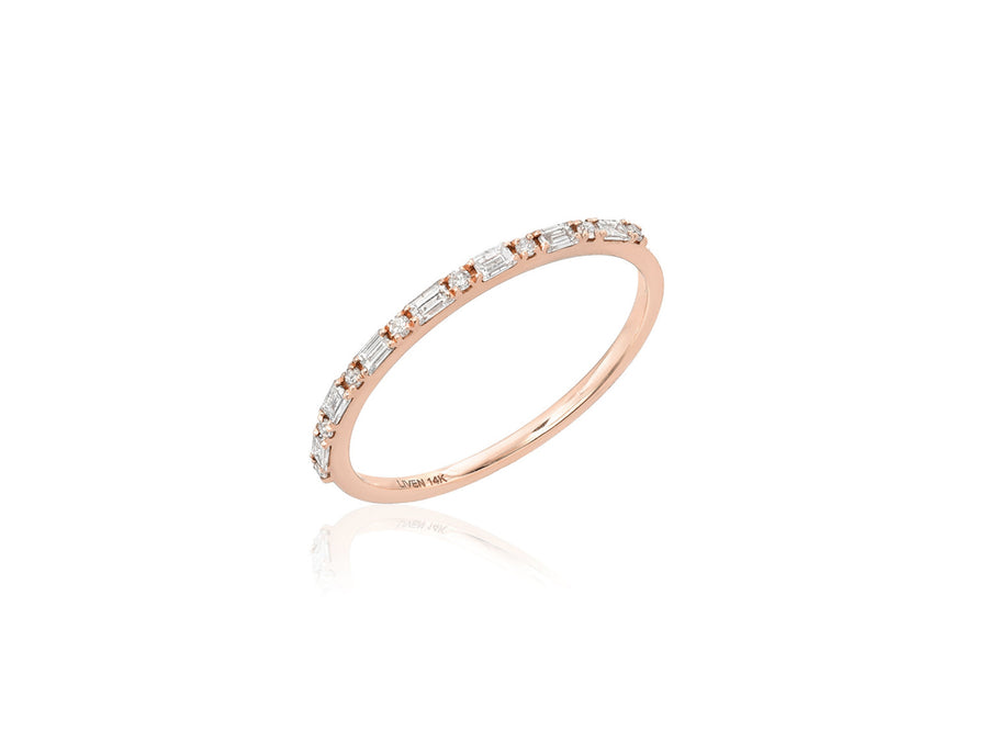Mini Baguette and Round Diamond Rose Gold Ring
