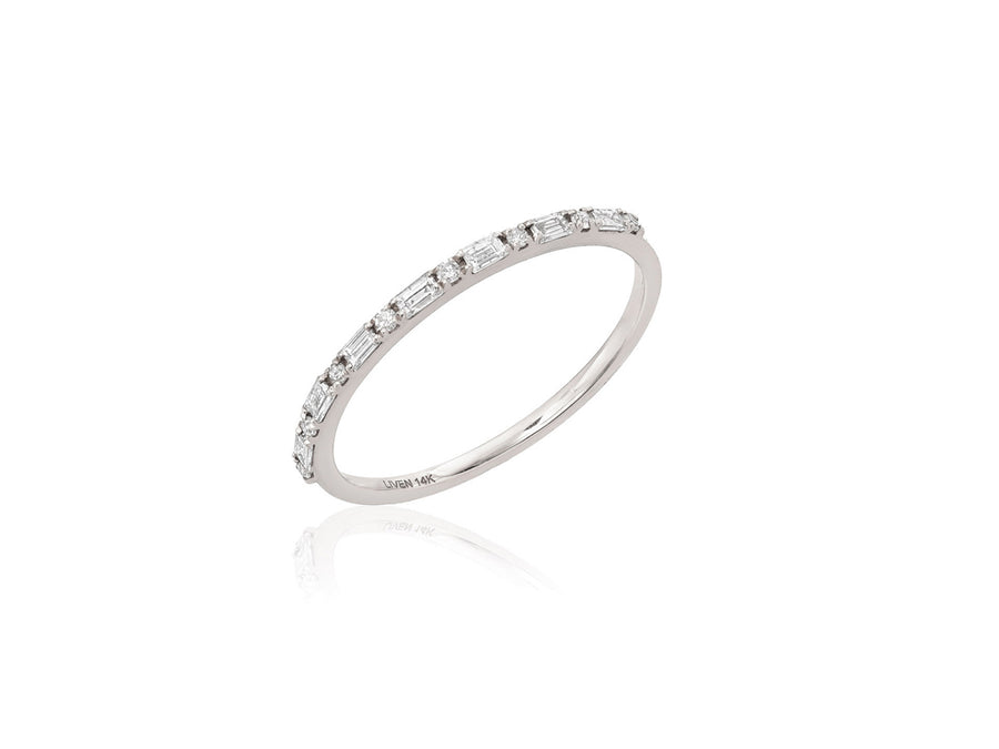Mini Baguette and Round Diamond White Gold Ring