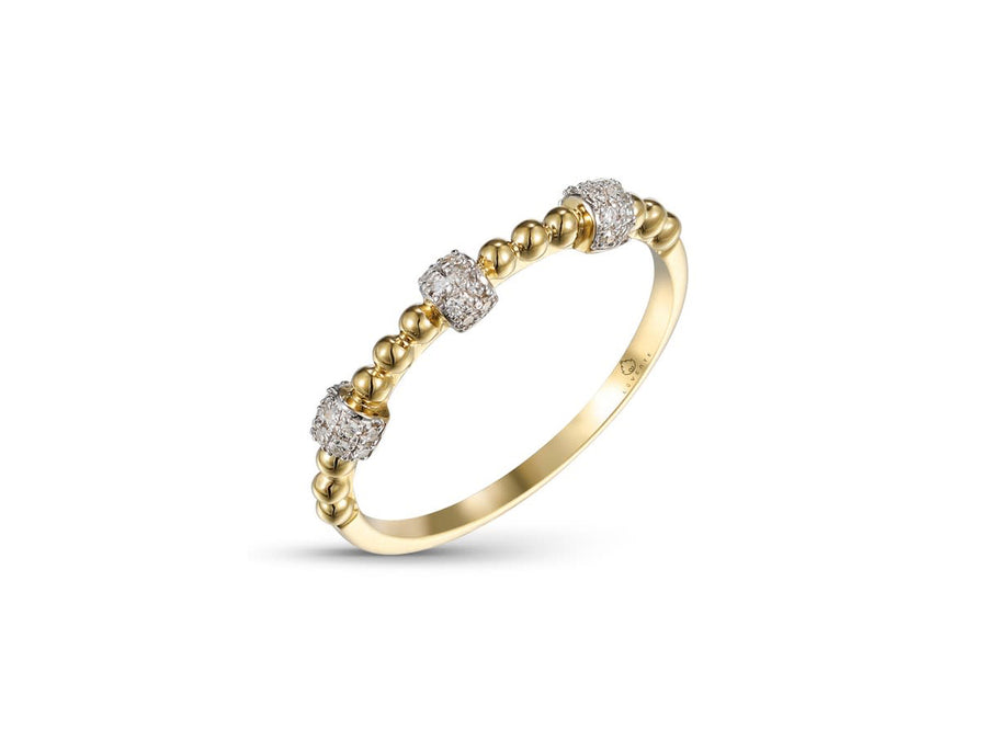 Beaded and Diamond Pave Yellow Gold Ring