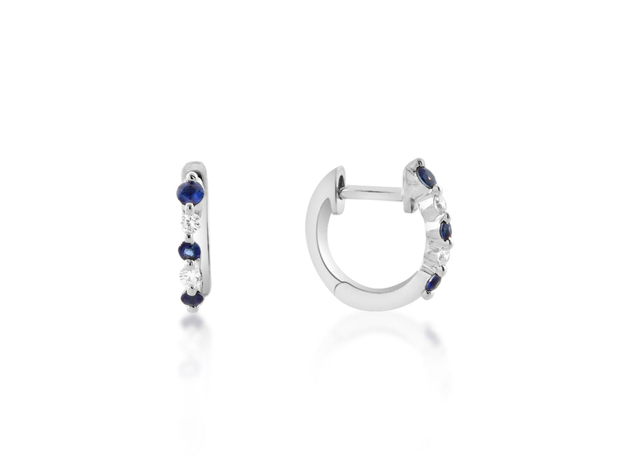 Small Sapphire and Diamond Huggie Earrings
