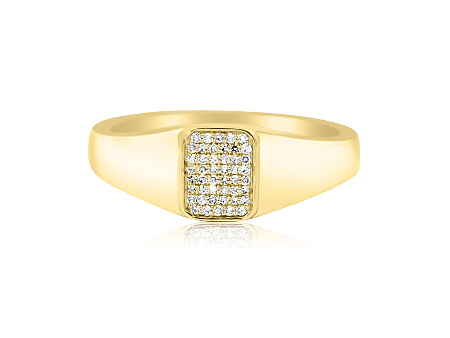 Pave Diamond Signet Yellow Gold Ring