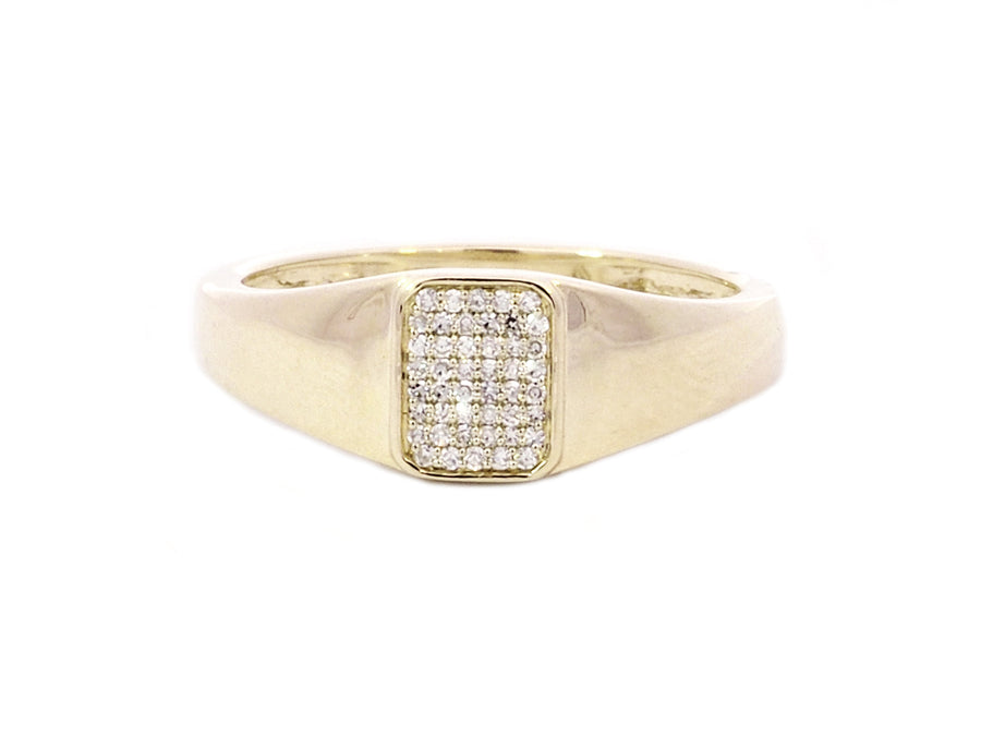 Pave Diamond Signet Yellow Gold Ring