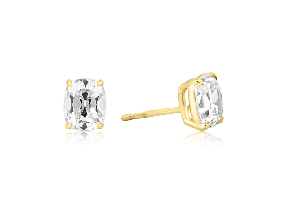 3.13ct IVS Antique Cushion Lab Diamond Gold Stud Earrings