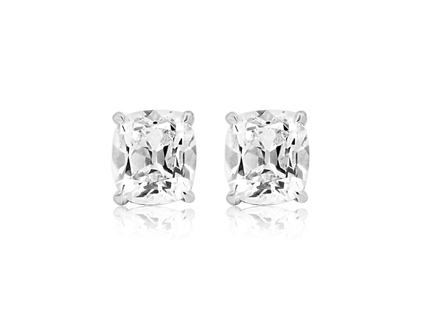 4.07ct JVS Antique Cushion Lab Diamond White Gold Stud Earrings