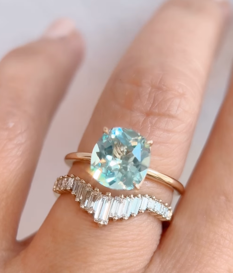 3.02cts Aquamarine Aura Yellow Gold Ring