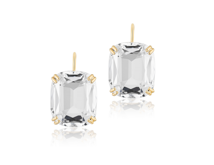 Rock Crystal French Wire Yellow Gold Earrings