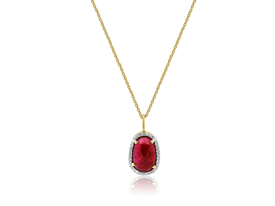 Ruby and Pave Diamond Pendant Necklace