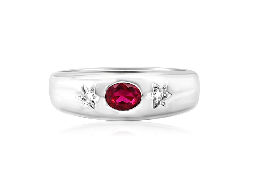 Vintage Men's Ruby & Diamond White Gold Ring
