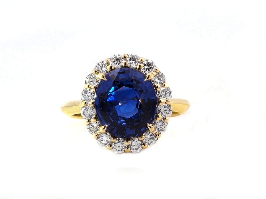 5.17ct Oval Sapphire Cluster Diamond Halo Ring