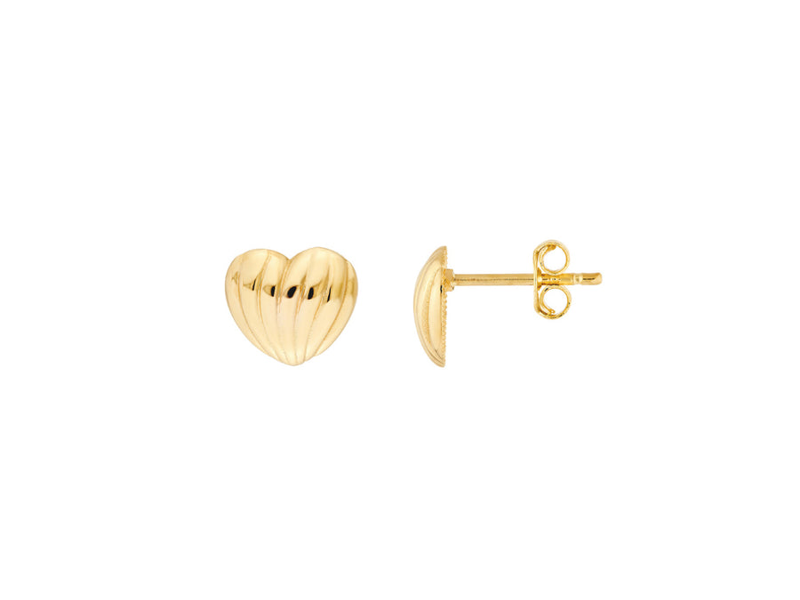 Gold Fluted Heart Stud Earrings