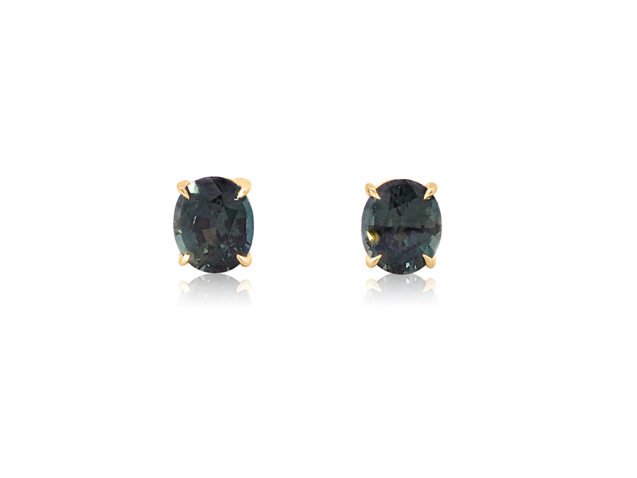 1.93ct Oval Teal Green Sapphire Stud Earrings