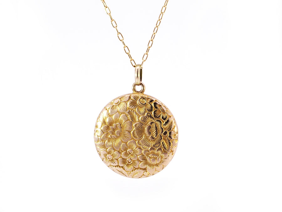 Vintage Engraved Floral Round Locket