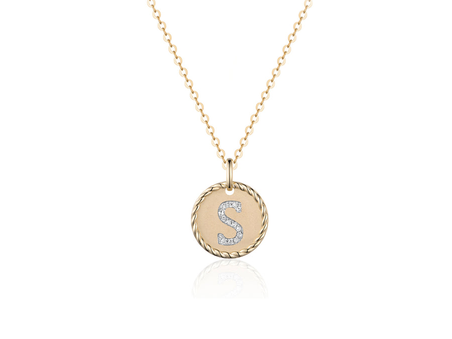 Gold Initial 'S' Diamond Disc Necklace