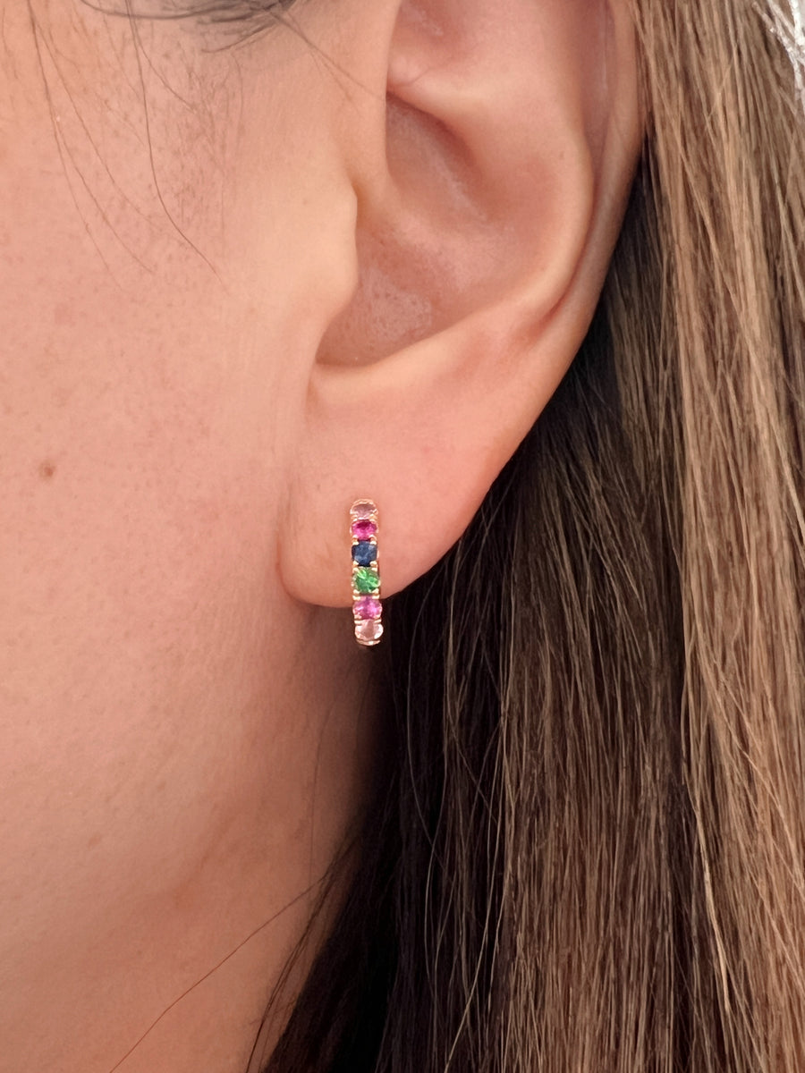 Rainbow Sapphire Rose Gold Hoops