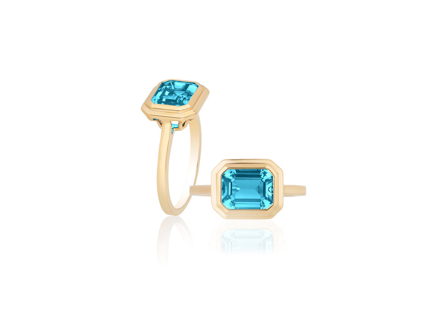 Blue Topaz Gold Bezel Yellow Gold Ring