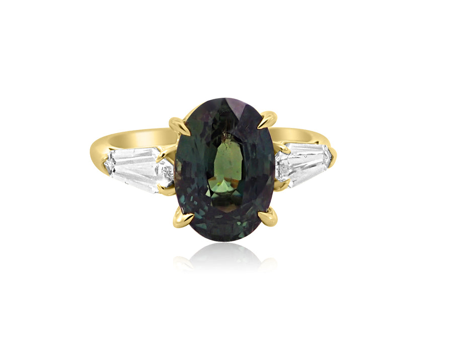 5.05ct Oval Teal Sapphire Trinity Ring