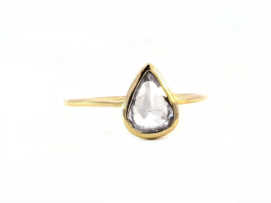 Rose Cut Pear Diamond Bezel Yellow Gold Ring