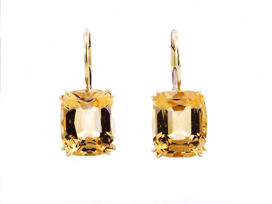 Citrine Cushion Cut Drop Earrings