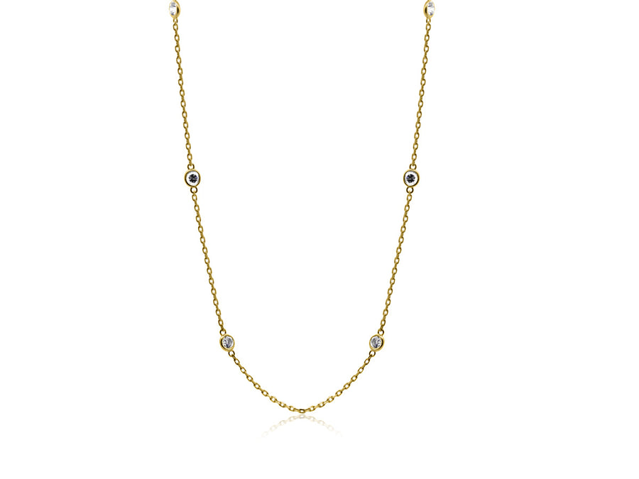 Bezel Diamond Staton Gold Necklace