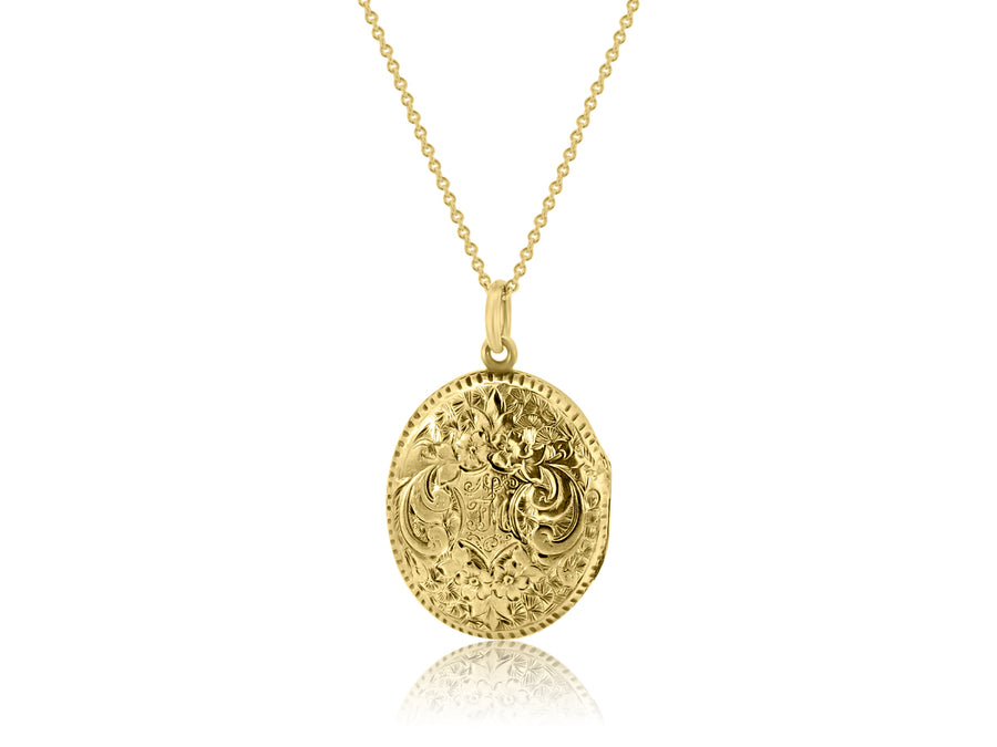 Vintage Oval Engraved Yellow Gold Locket