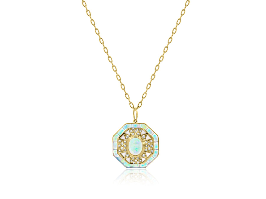 Opal & Diamond Geometric Inlay Pendant