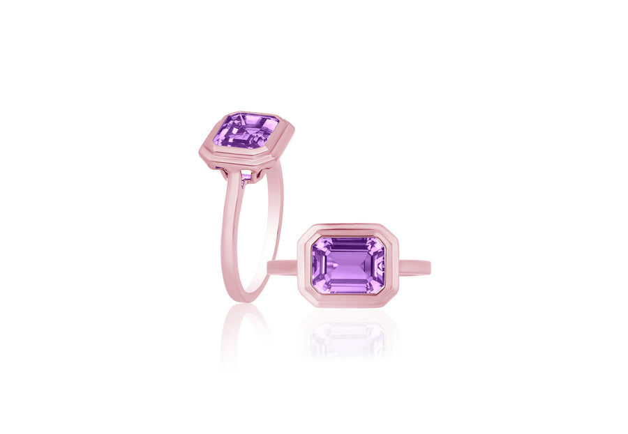 Amethyst Gold Bezel Rose Gold Ring