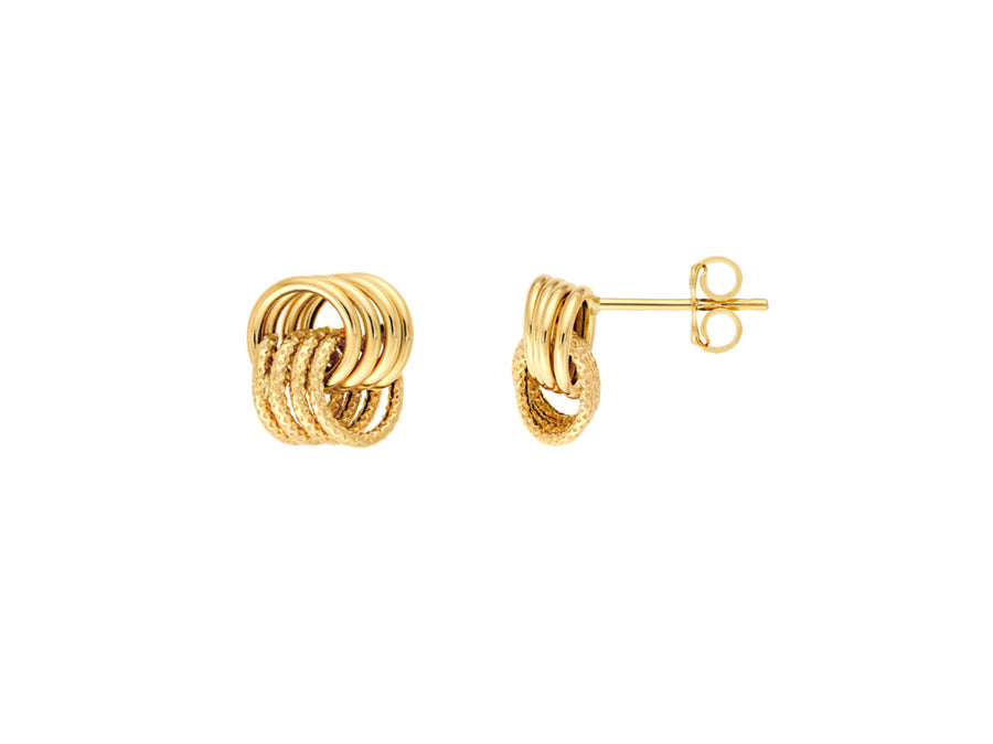 Textured Circle Stud Yellow Gold Earrings