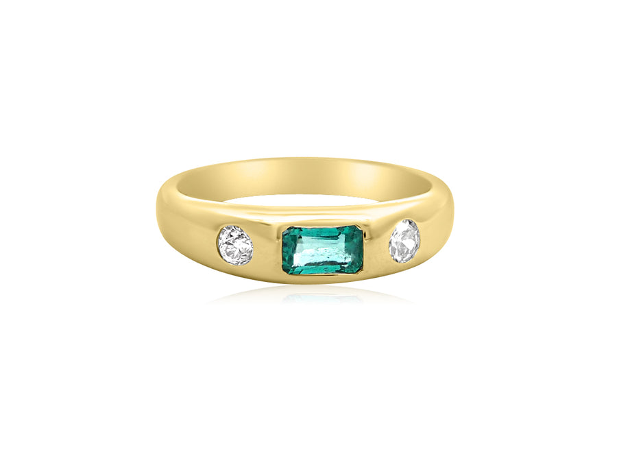 0.32ct Green Emerald and Diamond Signet Ring