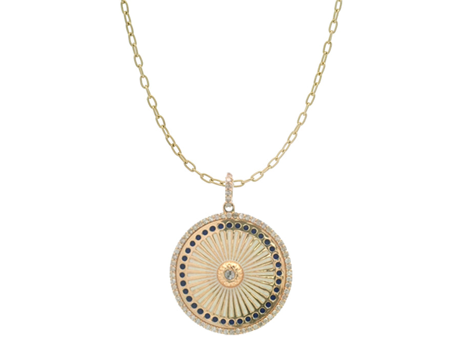 Large Gold And Diamond Enamel Medallion Necklace