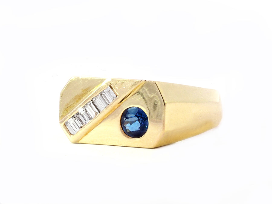 Vintage Men's Sapphire and Diamond Signet Ring