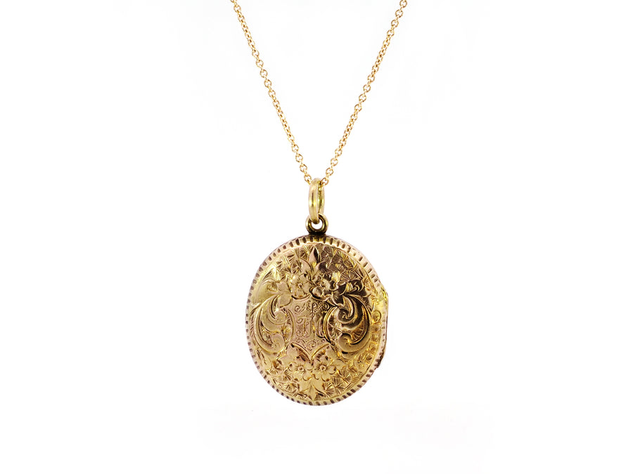 Vintage Oval Engraved Yellow Gold Locket