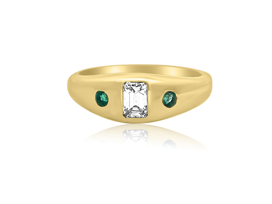 .37ct Diamond and Green Emerald Signet Ring