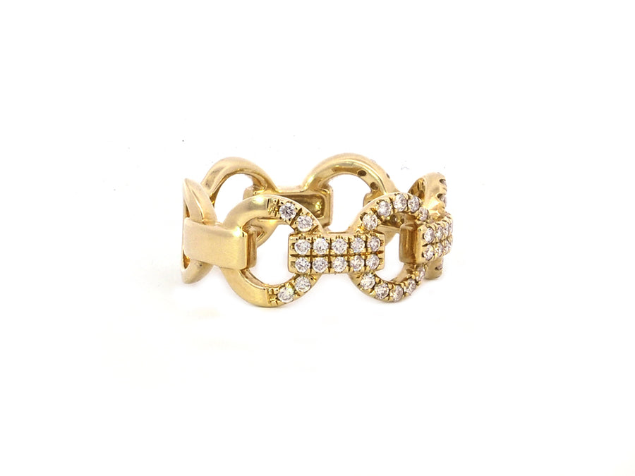 Pave Diamond Circle Link Yellow Gold Ring