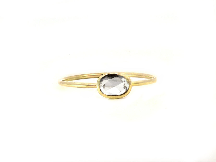 Rose Cut Oval Diamond Bezel Yellow Gold Ring