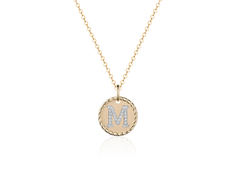 Letter M Diamond Disc Necklace