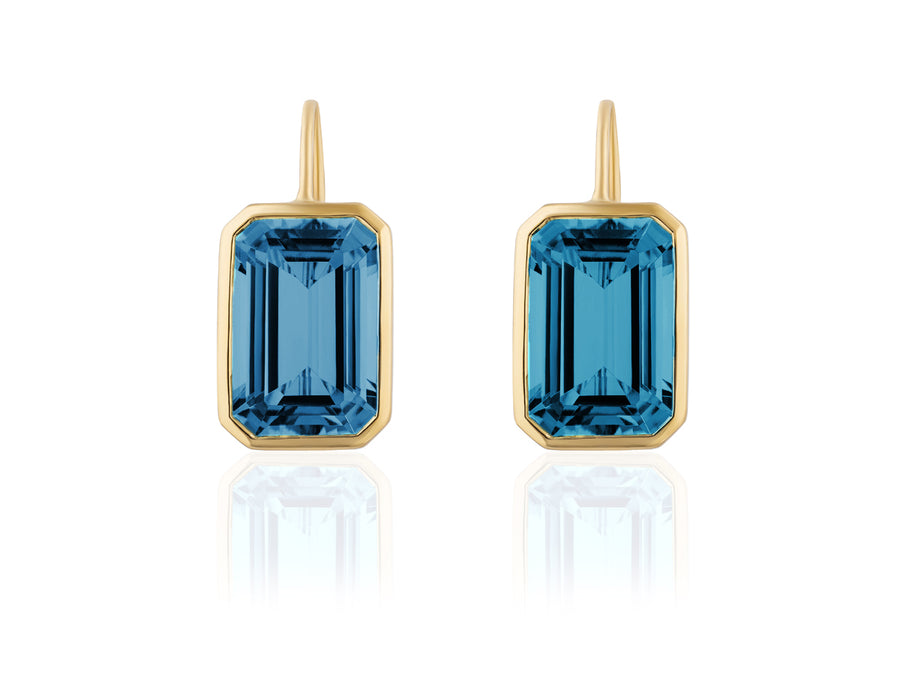 London Blue Topaz Gold Bezel Earrings